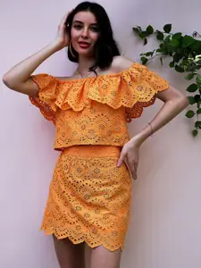 Athena Self Designed Schiffli Pure Cotton Top & Skirt Co-Ord