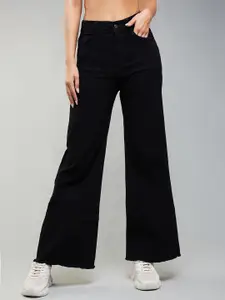 DOLCE CRUDO Women Wide Leg Clean Look High-Rise Stretchable Jeans
