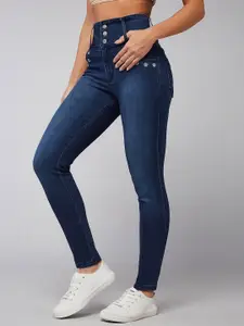 DOLCE CRUDO Women Navy Blue Skinny Fit High-Rise Light Fade Stretchable Jeans