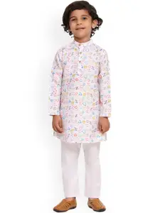 BAESD Boys Geometric Printed Linen Straight Kurta with Pyjamas