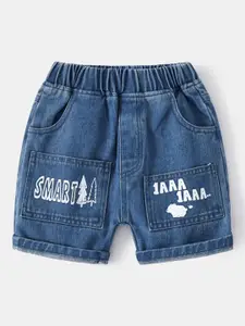 StyleCast Blue Boys Typography Printed Washed Denim Shorts