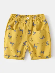 StyleCast Boys Yellow Gaphic Printed Mid-Rise Regular Fit Cotton Shorts