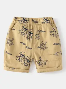 StyleCast Beige Boys Graphic Printed Mid Rise Shorts