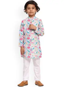 BAESD Boys Animal Printed Regular Linen Kurta with Pyjamas