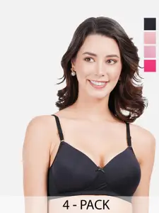 FIMS Pack Of 4 Full Coverage Lightly Padded Everyday Bras With All Day Comfort