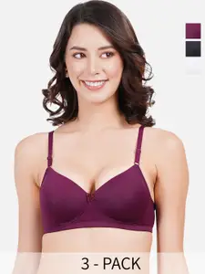 FIMS Pack Of 3 Full Coverage Lightly Padded Everyday Bras With All Day Comfort