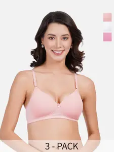 FIMS Pack Of 3 Full Coverage Lightly Padded Everyday Bra With All Day Comfort