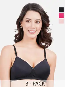 FIMS Pack Of 3 Full Coverage Lightly Padded Everyday Bras With All Day Comfort