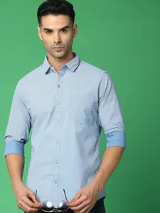 V-Mart Long Sleeves Spread Collar Cotton Opaque Printed Casual Shirt