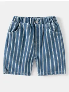 StyleCast Boys Blue Striped Mid Rise Cotton Shorts
