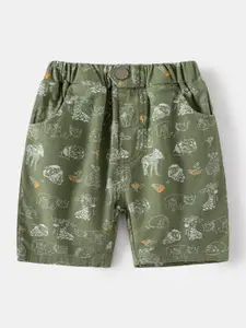 StyleCast Olive Green Boys Conversational Printed Mid-Rise Shorts