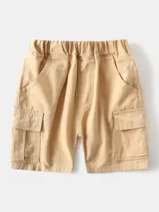 StyleCast Boys Beige Mid Rise Cotton Cargo Shorts