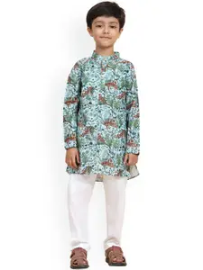BAESD Boys Quirky Printed Regular Linen Straight Kurta with Pyjamas