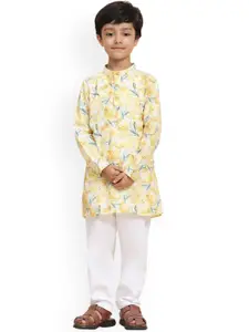 BAESD Boys Floral Printed Regular Linen Straight Kurta with Pyjamas