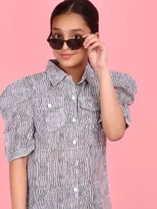 V-Mart Girls Print Puff Sleeve Satin Shirt Style Top