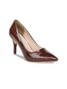 Shezone Textured Slim Heeled Pumps with Laser Cuts