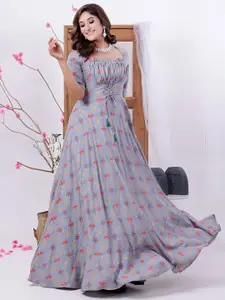 Ethnovog Floral Printed Cotton Maxi Dress