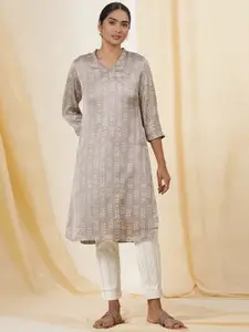 W Geometric Printed V-Neck Straight Kurta