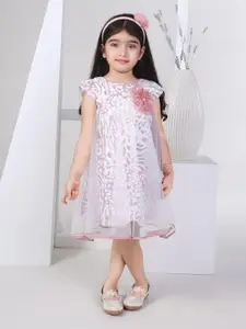 Peppermint Girls Round Neck Cap Sleeves Net A-Line Midi Dress