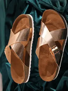 MOZAFIA Open Toe Flats with Buckles