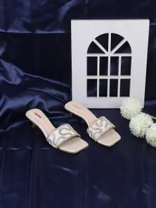 Mochi Embellished Open Toe Kitten Heels