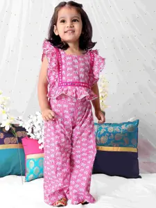 KID1 Girls Elephant Printed Pure Cotton Top With Palazzos