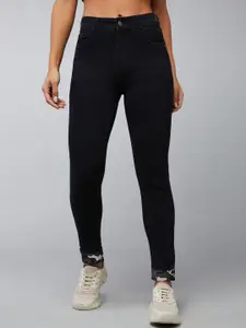 DOLCE CRUDO Women Walk Cycle Black Slim Fit High-Rise Stretchable Jeans