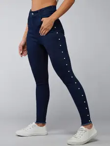 DOLCE CRUDO Women Navy Blue Skinny Fit High Rise Clean Look Stretchable Jeans