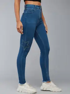 DOLCE CRUDO Women Blue Skinny Fit High-Rise Clean Look Stretchable Jeans