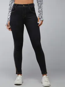 DOLCE CRUDO Women Black Skinny Fit High-Rise Slash Knee Stretchable Jeans