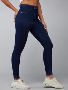 DOLCE CRUDO Women Navy Blue Skinny Fit High Rise Clean Look Stretchable Jeans