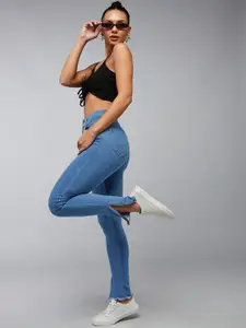 DOLCE CRUDO Women Blue Skinny Fit High-Rise Clean Look Light Fade Stretchable Jeans