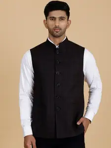 MODI JACKET Checked Mandarin Collar Pure Wool Nehru Jacket