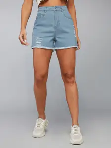 DOLCE CRUDO Women Blue Mid Rise Denim Shorts