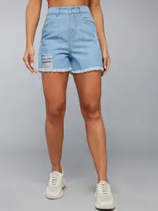 DOLCE CRUDO Women Washed Denim Denim Shorts