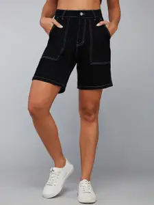DOLCE CRUDO Women Black High Rise Denim Shorts