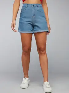 Dolce Crudo Blue Light Weight Relaxed Fit Clean Look Mid Rise Denim Shorts