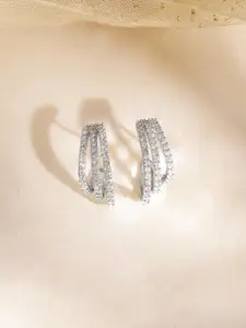 Rubans Rhodium Plated High Quality Cubic Zirconia Studded Hoop Earrings