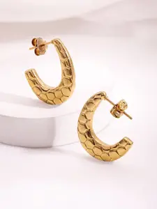 Rubans 18KT Gold Plated Stainless Steel  Geometric Half Hoop Earrings
