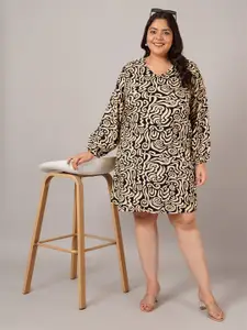 VINAAN Printed Puff Sleeve A-Line Plus Size Dress
