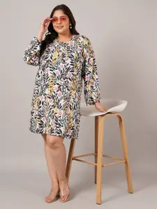VINAAN Floral Printed A-Line Plus Size Dress