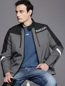 Ducati Mock Collar Brand Logo Printed Colourblocked Padded Jacket