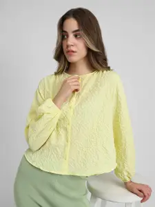 FOREVER 21 Self Design Round Neck Puff Sleeve Boxy Top