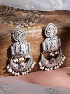 Rubans Rhodium-Plated Pearls Beaded Classic Drop Earrings