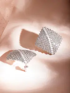 Rubans Rhodium-Plated Cubic Zirconia Geometric Stud Earrings