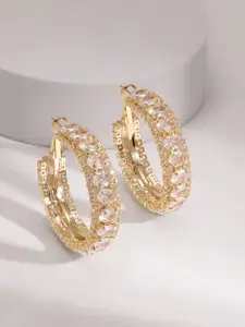 Rubans Gold-Plated Cubic Zirconia Studded Circular Hoop Earrings