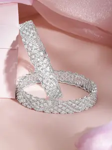 Rubans Women Set of 2 Rhodium Plated AD Stone Studded Bangles