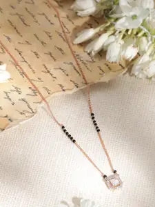 Rubans 18k Rose Gold Plated AD & CZ Studded Mangalsutra Necklace with Black Beads
