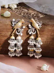Rubans Rhodium-Plated Pearls Beaded Classic Jhumkas Earrings
