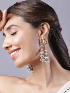 Rubans Women Oxidised Rhodium Plated White Pearls with Birds Multi Jhumka Earrings